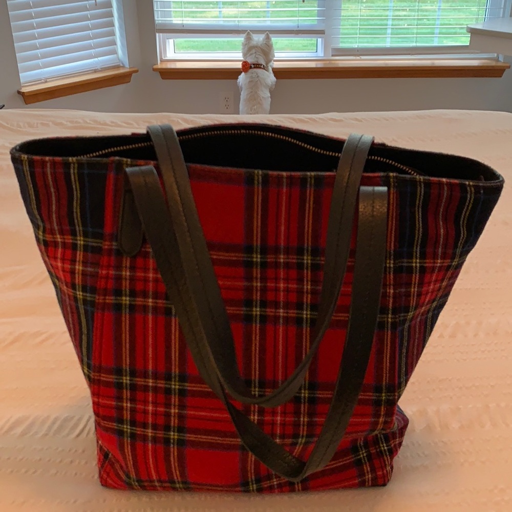 J Jill Red Multi Tartan Plaid Tote Bag